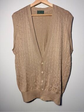 Descente Silk Beige Cable-Knit Button-Front Sweater Vest size L